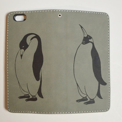 ペンギン手帳型 iPhone/Xperiaケース、グレー！iPhone全機種対応、Xperia対応 1枚目の画像