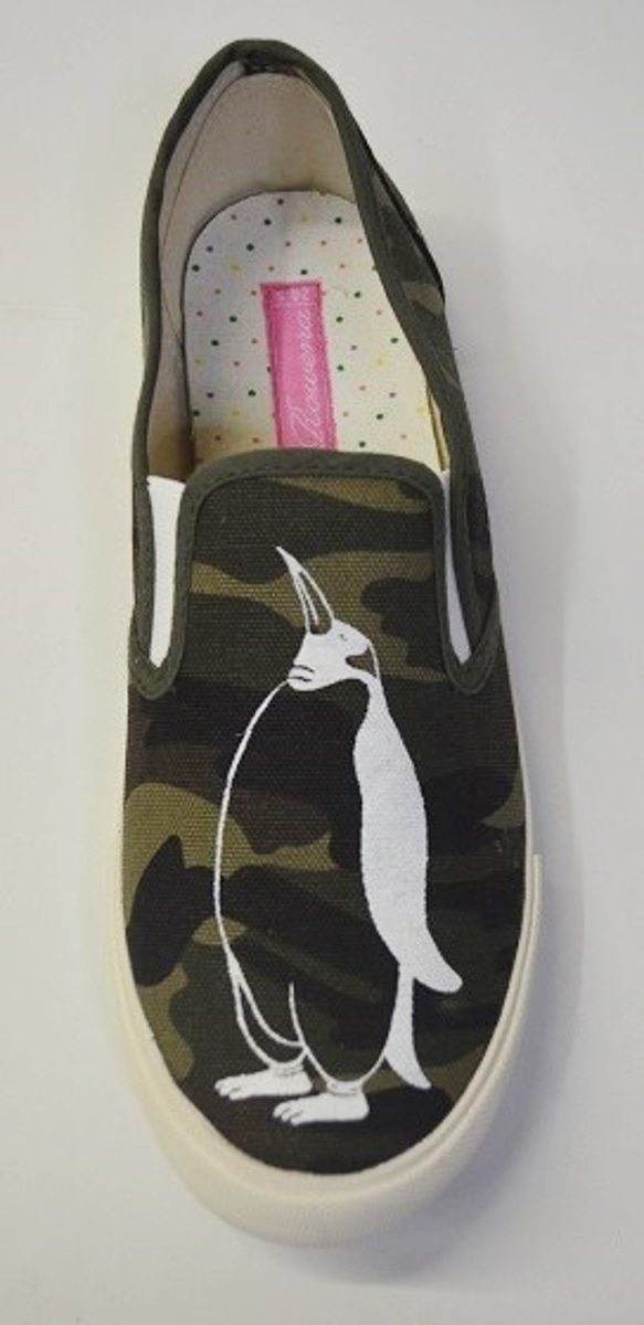 ペンギンスリッポン、カーキ　シューズ、靴、オリジナルデザイン 3枚目の画像