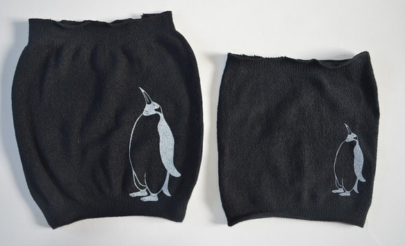 レディース　ペンギン　はらまき、オリジナルデザイン　黒 2枚目の画像