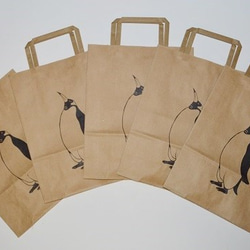 ペンギン クラフトシンプル手提げ袋、5枚セット、紙袋、オリジナルデザイン 1枚目の画像