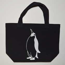 ペンギントートバッグ、黒、penguin, キャンバス地 1枚目の画像