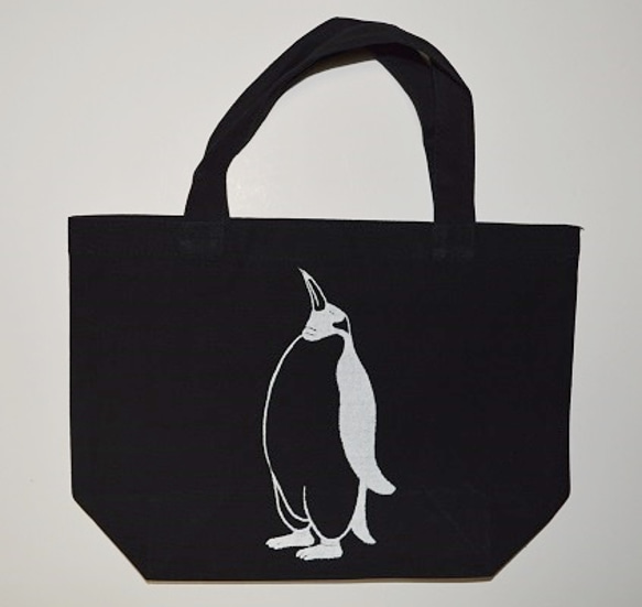 ペンギントートバッグ、黒、penguin, キャンバス地 1枚目の画像