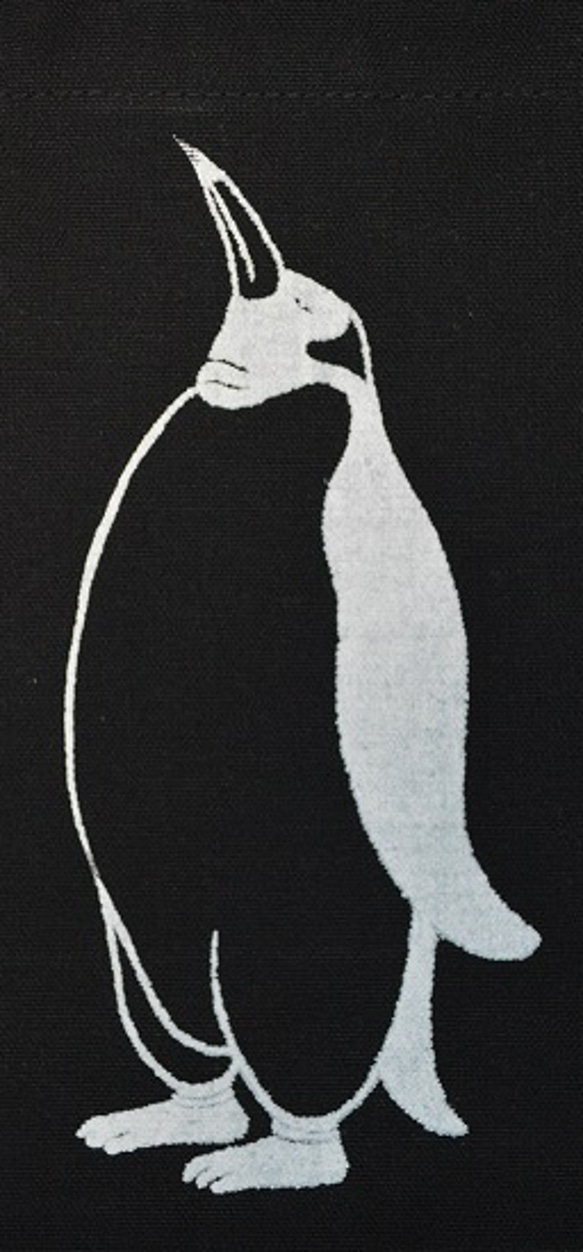 ペンギントートバッグ、黒、penguin, キャンバス地 2枚目の画像