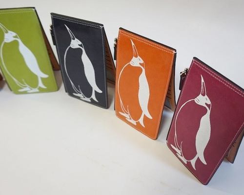 ペンギン 長財布 マルチ財布、バック, ハンドメイド 紫、または黒 長