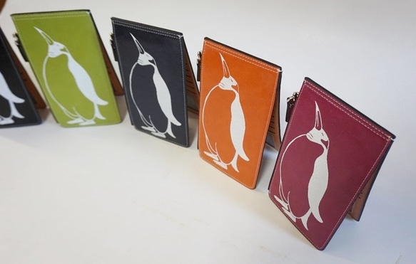 ペンギン 長財布 マルチ財布、バック, ハンドメイド 紫、または黒 長