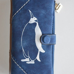 オリジナル注文様用、ペンギン財布、ブルー、手帳型財布、収納力抜群のお財布！ 1枚目の画像
