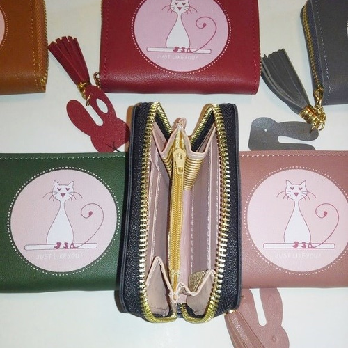 送料無料 ハンドメイド 猫ちゃん二つ折り財布 二つ折り財布