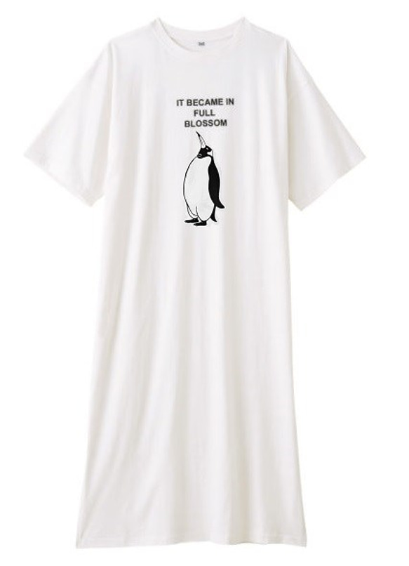 ペンギン レディース半袖プリントTシャツワンピース 1枚目の画像