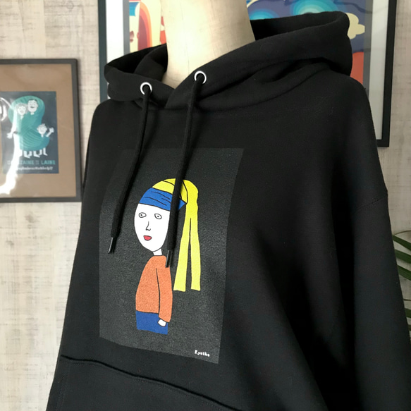 【巨匠動物園】青いハチマキの子・Creema限定黒パーカー 3枚目の画像