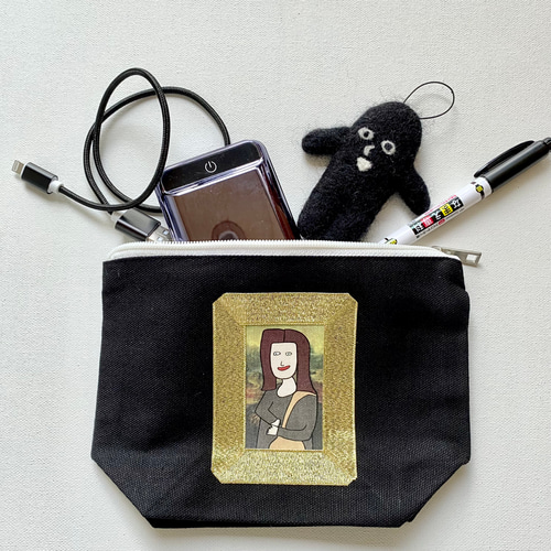 巨匠動物園】モナリザのニヤつきポーチ・黒 ポーチ BESIDE 通販