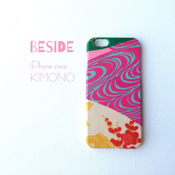 【 KIMONO 】希少! アンティーク着物・ロマンピンクと梅のPhoneケース 1枚目の画像