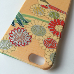 【 KIMONO 】希少・一点物☆アンティーク着物iPhoneケース(向日葵に鶴） 4枚目の画像