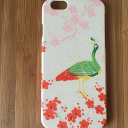 【 KIMONO 】希少一点物！！アンティーク着物・赤い孔雀と梅のiPhoneケース 2枚目の画像
