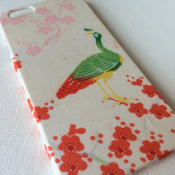 【 KIMONO 】希少一点物！！アンティーク着物・赤い孔雀と梅のiPhoneケース 3枚目の画像