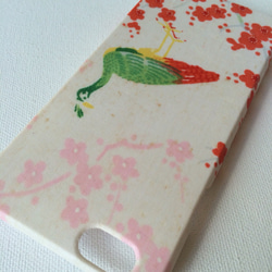 【 KIMONO 】希少一点物！！アンティーク着物・赤い孔雀と梅のiPhoneケース 4枚目の画像