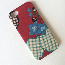 【 KIMONO 】希少一点物☆アンティーク着物iPhoneケース(紫檀に青桐） 2枚目の画像