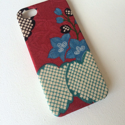 【 KIMONO 】希少一点物☆アンティーク着物iPhoneケース(紫檀に青桐） 4枚目の画像