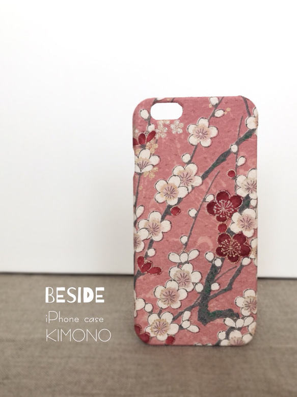 【 KIMONO 】希少☆アンティーク着物iPhoneケース(ピンクに梅) 1枚目の画像