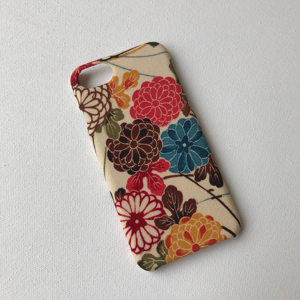 【 KIMONO】 希少！アンティーク着物のiPhoneケース（カラフル菊に観世水） 3枚目の画像