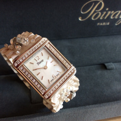 Poiray♪ポアレ時計ベルト〜華やかなピンク地にシルバー飾り、コットン