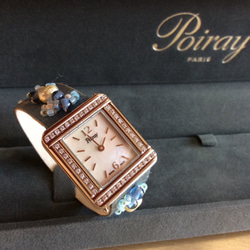 【500円引きクーポン】 Poiray♪ポアレ時計ベルト〜落ち着いたブルー地にビーズ刺繍 時計