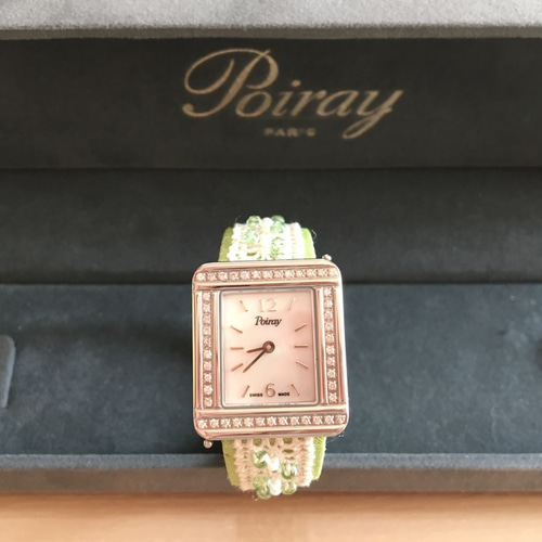Poiray♪ポアレ時計ベルト〜爽やかな若草色地にコットンレースとビーズ