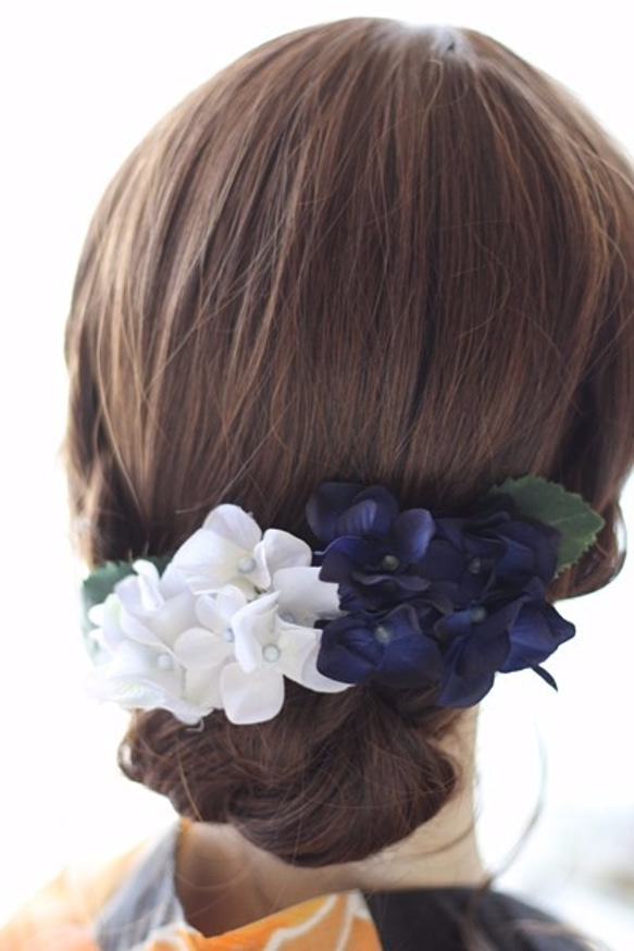 浴衣の大人髪飾り　青（造花） 4枚目の画像