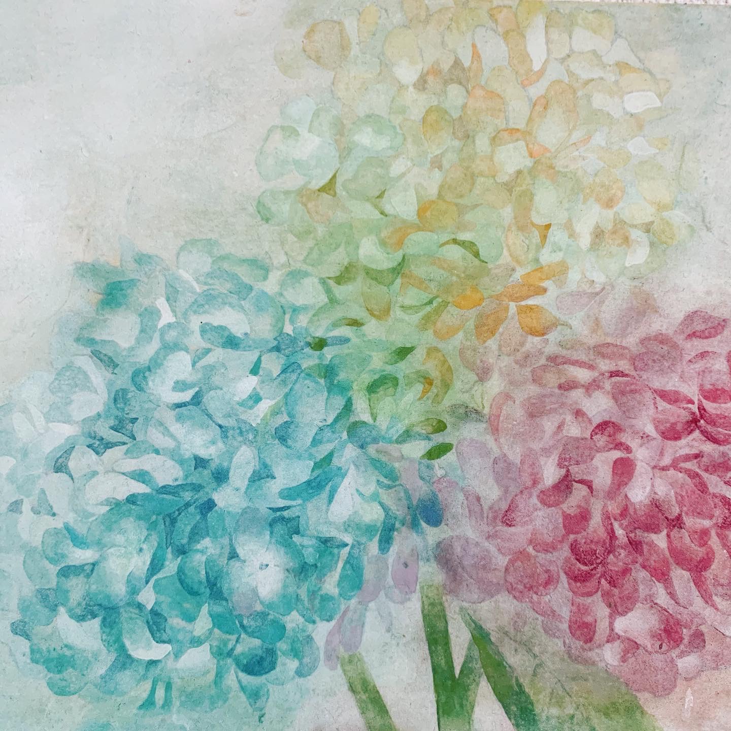 原画　油絵　白い紫陽花 油絵 油彩 油彩画 絵 絵画【梅雨の水たまり白い紫陽花】 - メルカリ