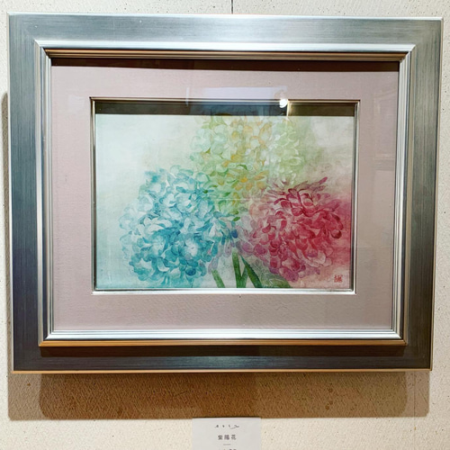 原画　油絵　白い紫陽花 一点物】『 雨音と白い紫陽花 』油絵 F3号 油彩 油画 絵画