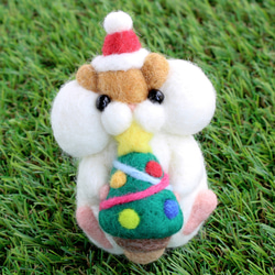 ☆rara トイプードル クリスマス ツリー 羊毛フェルト 置物 羊毛フェルトのクリスマスツリーおサル（手のひらサイズ