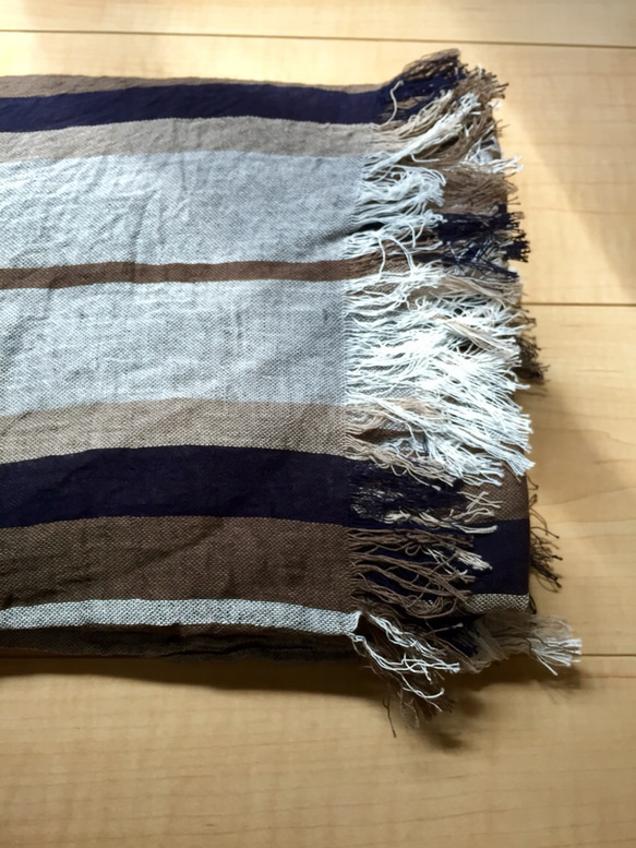 stripe大判✳︎cotton100✳︎播州織ストール 4枚目の画像