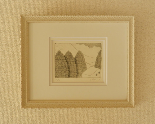 絵画　カラ−銅版画　額装品 抽象画 絵画 銅版画 エッチング オバタクミ 「サンクチュアリ