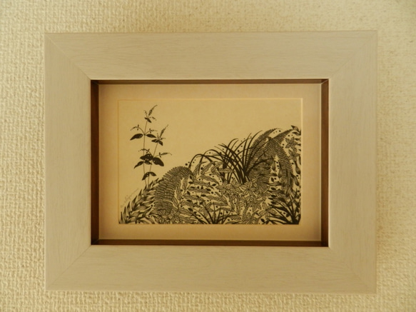 【水辺の植物】　ペン原画額装 1枚目の画像