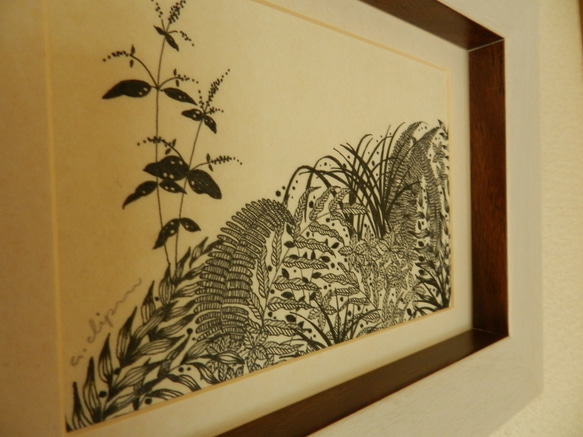 【水辺の植物】　ペン原画額装 2枚目の画像