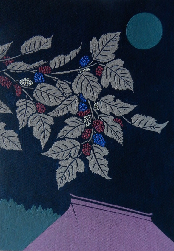 【新月と桑の実と屋根】原画額装品 3枚目の画像