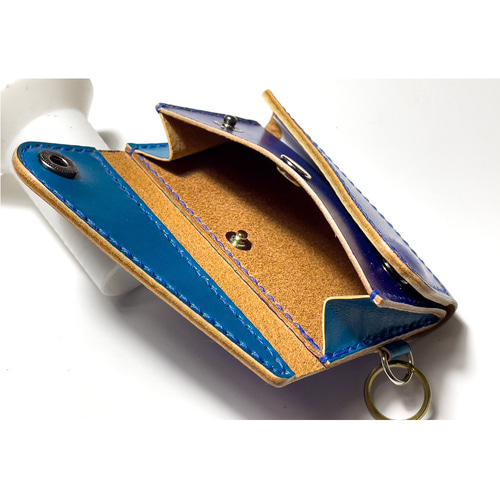 手染めレザー コンパクトウォレット グラデーションブルー 財布 コイン