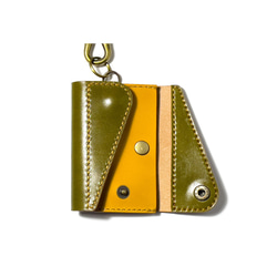 手染めレザー 山葵色x黄茶色 コンパクトウォレット 財布  ミニ財布 コインケース 3枚目の画像