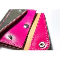 手染めレザー 鼠色（グレー）x牡丹色 コンパクトウォレット 財布  ミニ財布  コインケース 5枚目の画像