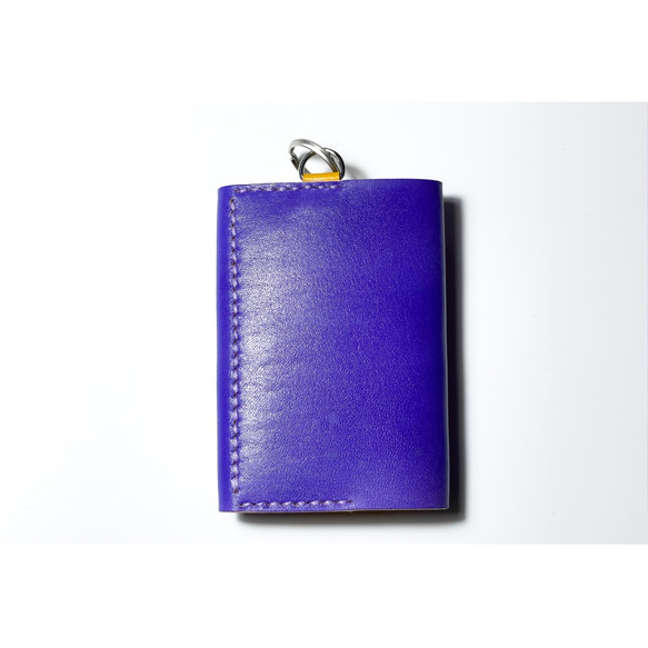 手染めレザー紫x黄茶 コンパクトウォレット 財布  ミニ財布 パスケース コインケース 3枚目の画像