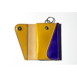 手染めレザー紫x黄茶 コンパクトウォレット 財布  ミニ財布 パスケース コインケース 6枚目の画像