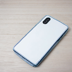 “限量生產”iphoneX /皮套白色皮革適用於iphoneXS x藍色針跡藍線 第2張的照片