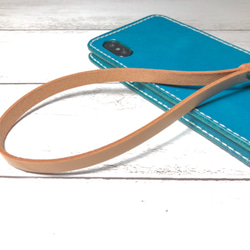 “Made-to-Order”iPhone 皮套手染天藍色 x 白色縫線手帶套裝 第7張的照片