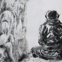 お坊様の禅宗　Tシャツ　石庭と座禅の心落ち着く世界　水墨画　 8枚目の画像