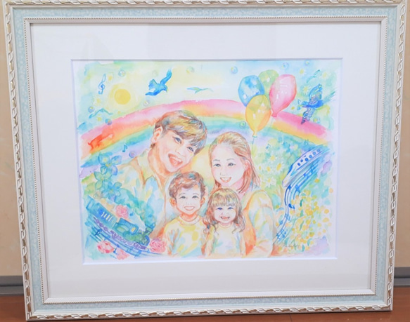 笑顔かがやく家族の絵　縁起の良い　似顔絵　ファミリー 
