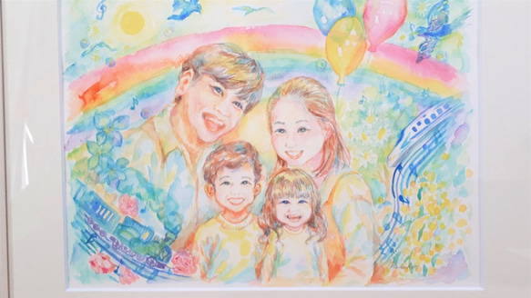 笑顔かがやく家族の絵　縁起の良い　似顔絵　ファミリー 