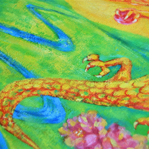 絵画　「赤い実」 F8 風水絵画☆受注制作☆さんかんの実・龍・赤い玉・日本の風景