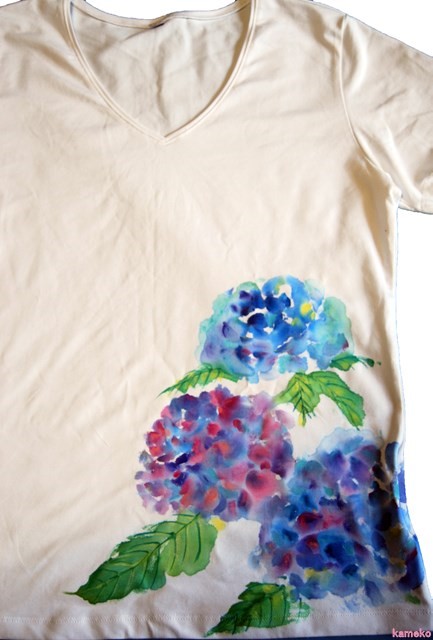 美しい梅雨に♪　あじさいシャツ　特注手描きTシャツ
