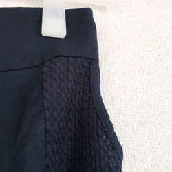 (再販一点)編み物入るリネン100%ネイビーロングスカート 5枚目の画像