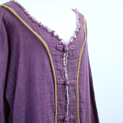 (紫)民族風手縫い入りフリンジコート/カーディガン 3枚目の画像