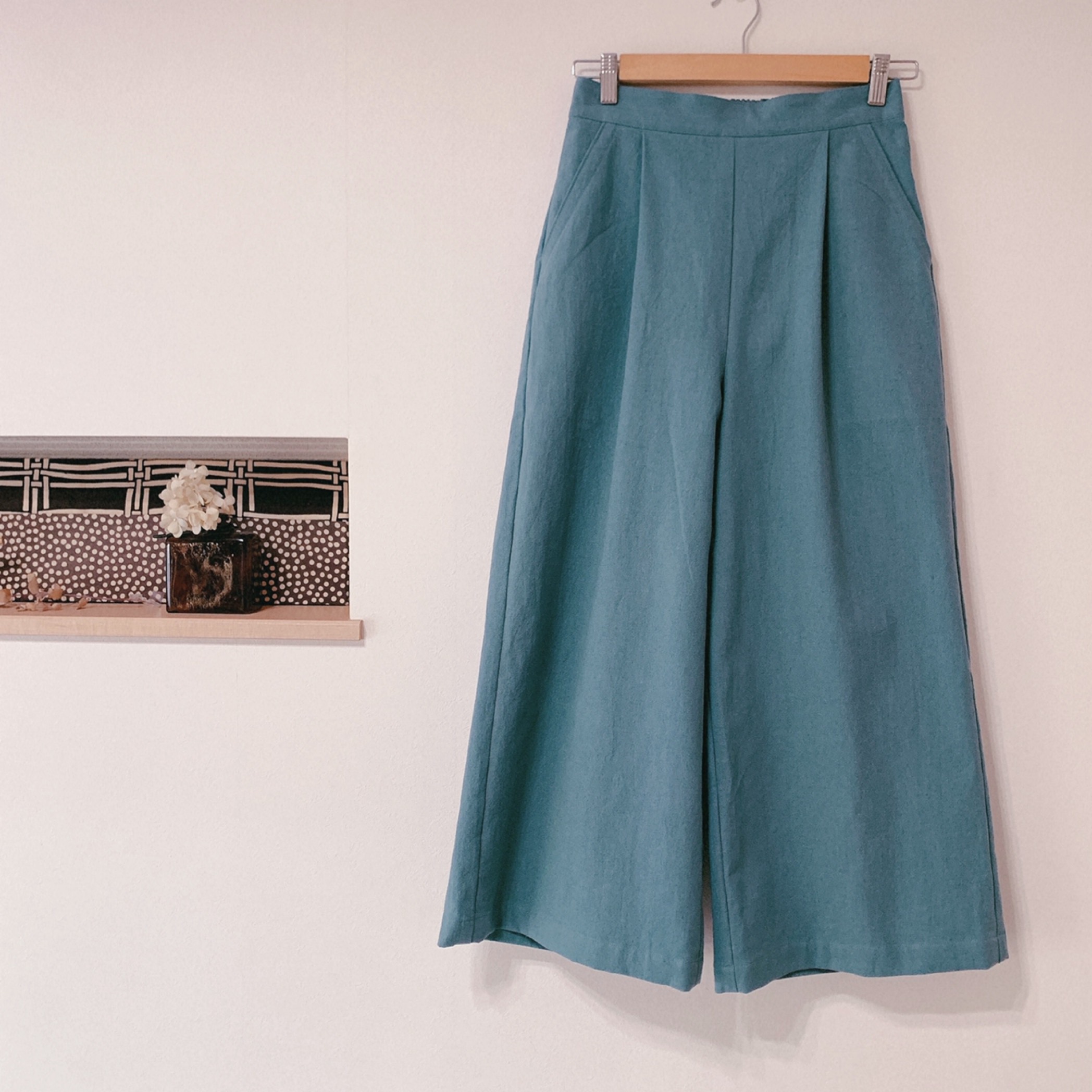 コットンリネン＊ワイドパンツ＊グレイッシュグリーン 6,675円